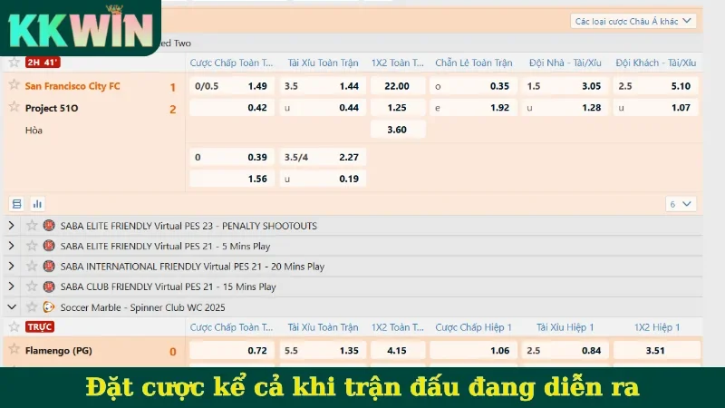 Đặt cược kể cả khi trận đấu đang diễn ra