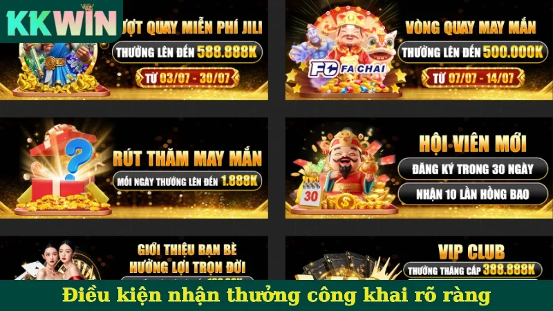 Điều kiện nhận thưởng công khai rõ ràng
