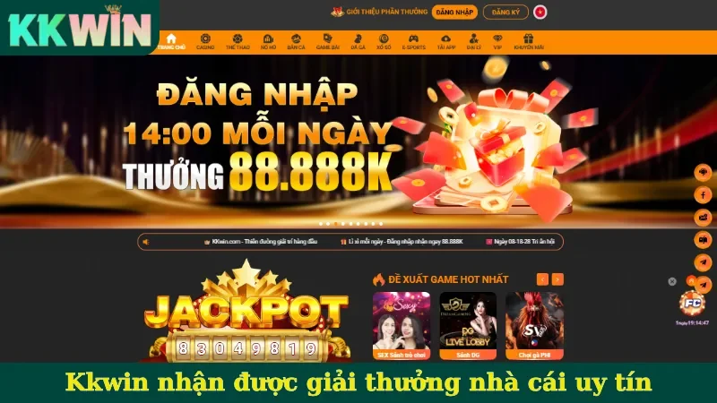 Kkwin nhận được giải thưởng nhà cái uy tín