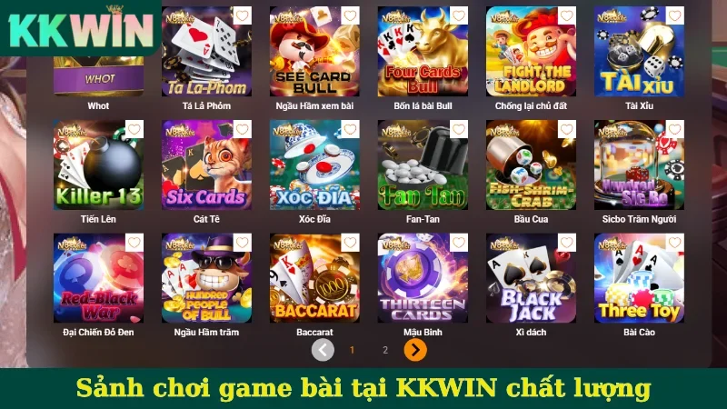 Sảnh chơi game bài tại KKWIN chất lượng