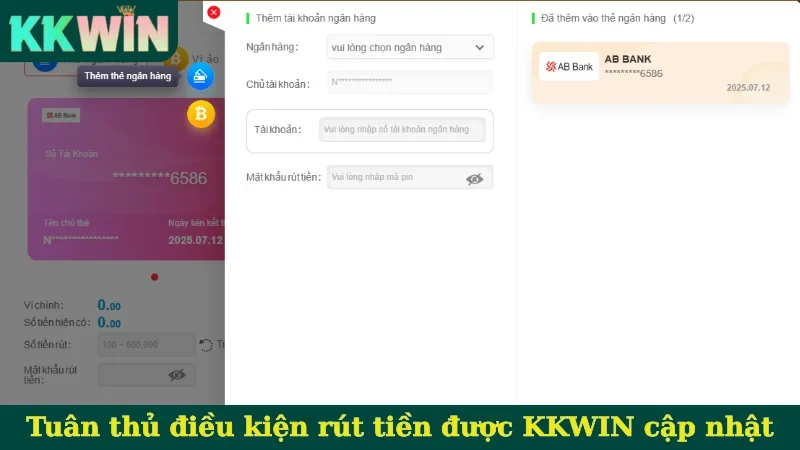 Tuân thủ điều kiện rút tiền được KKWIN cập nhật